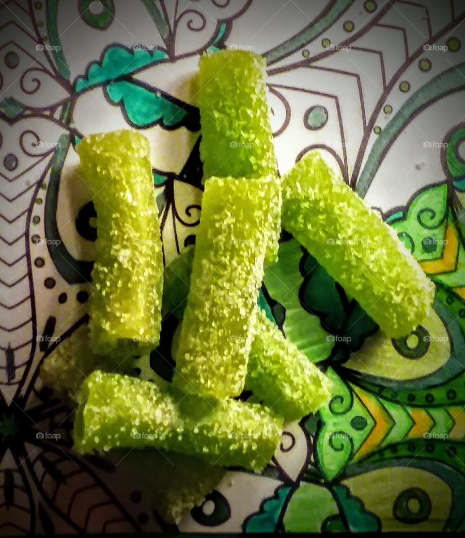 Close-up Top View of Green Sour Candy