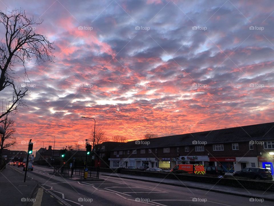 Sunset in small town 