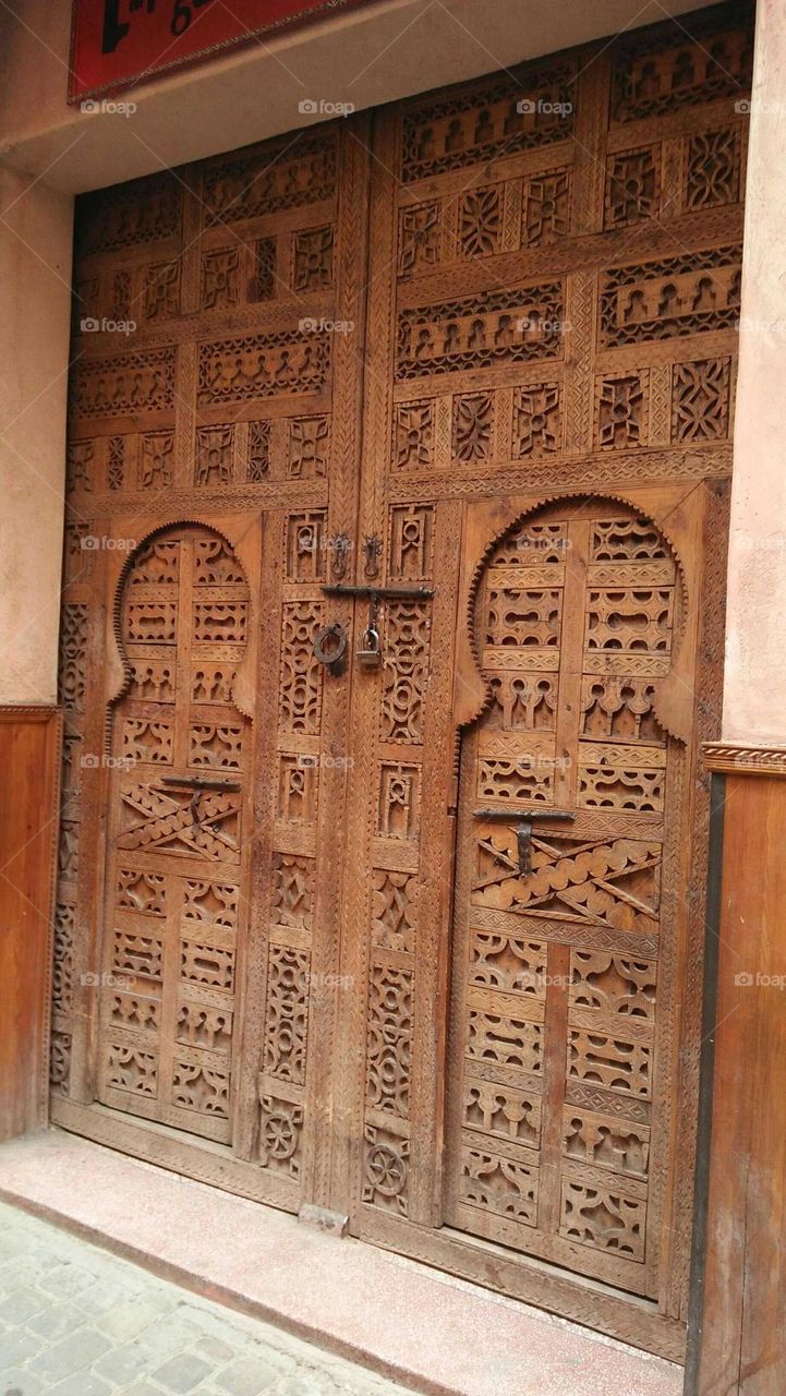 Ancient door  made of wood.