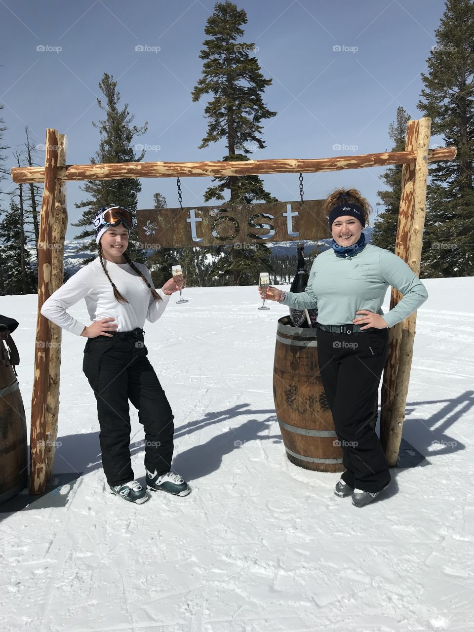 After skiing all morning, nothing is more relaxing than enjoying a toast of free champagne on the slopes. 