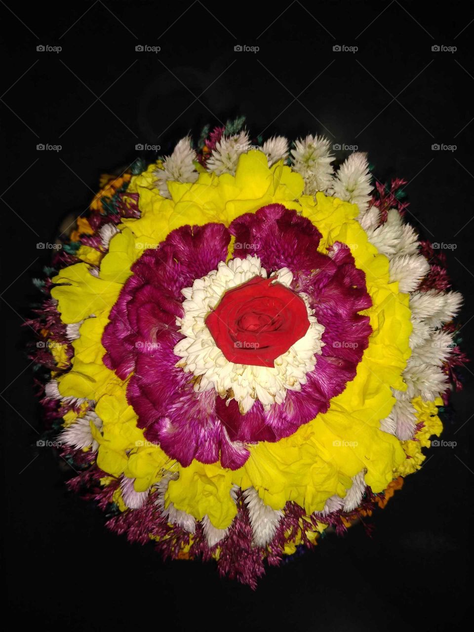 flowers arrangements for the festival called batukamma in telangana india