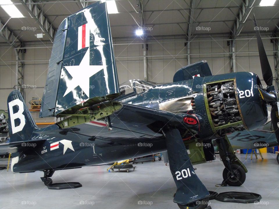 Wolpack, Grumman F8F Bearcat, wing folded, display in Duxford, UK