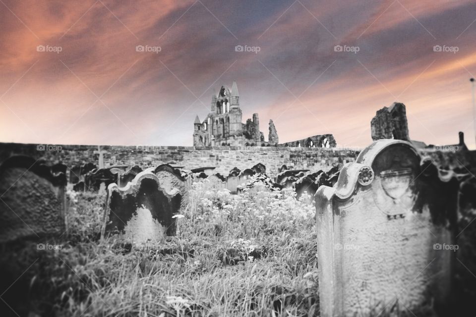 Whitby Abbey and graveyard 