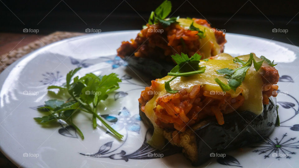 A vegetarian version of stuffed aubergines