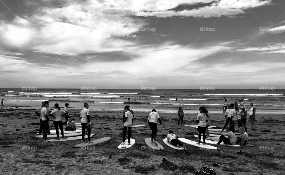 Learn to Surf Middleton beach in B&W