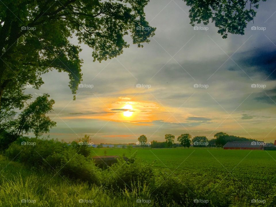 Cloudy sunrise on the countryside 