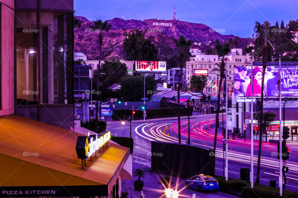 Another view of the Hollywood sign. This time with the surrounding buildings and the traffic in long exposure. 