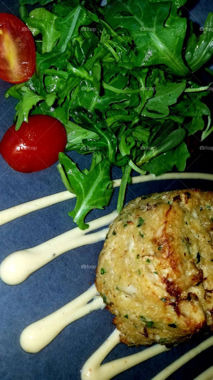 delicious blue crab crabcake at Oceans 234 waterfront restaurant in Deerfield Beach, FL