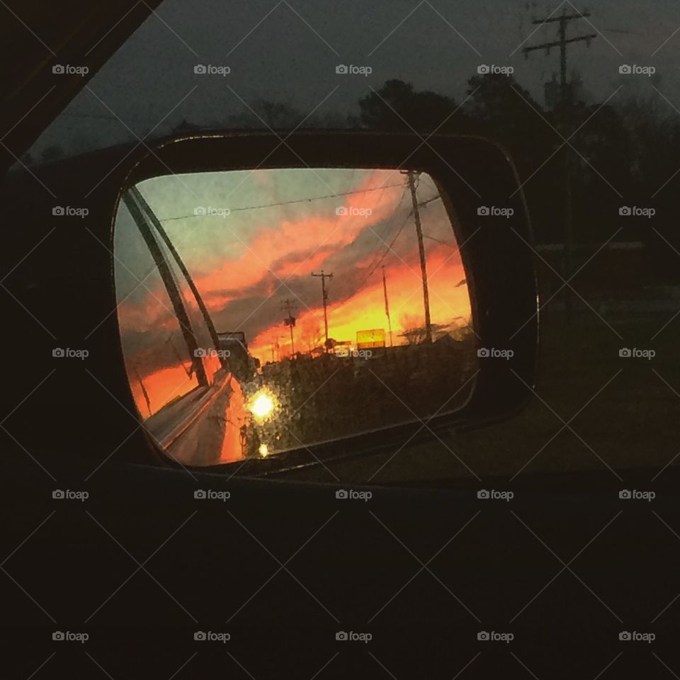 Sunset in mirror