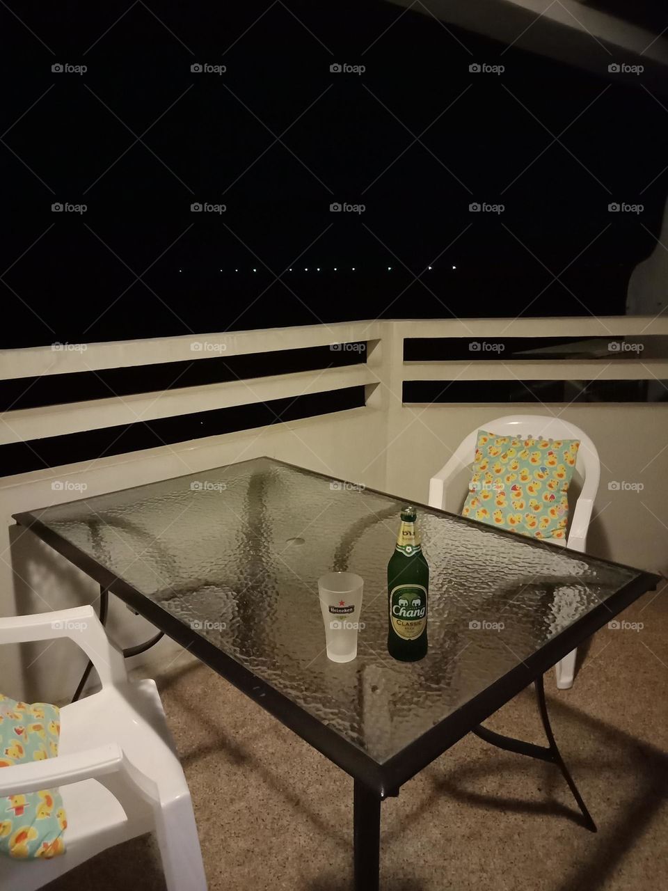 Semi transparent table at night