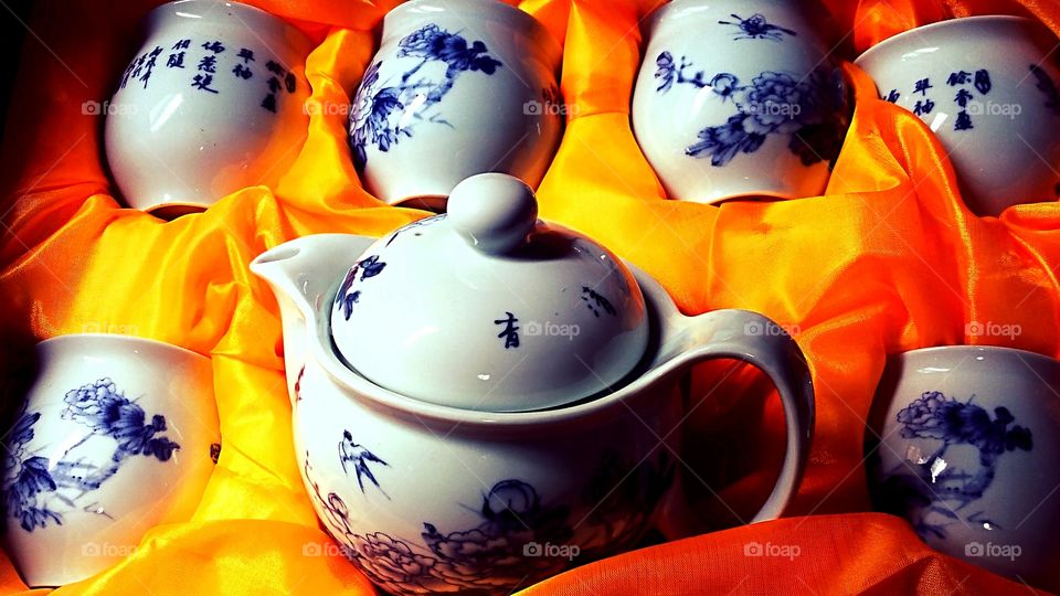 Close-up of chinese tea set
