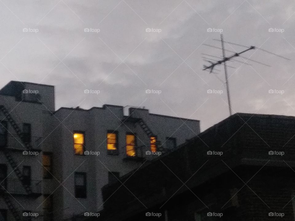 dawn buildings windows antennas