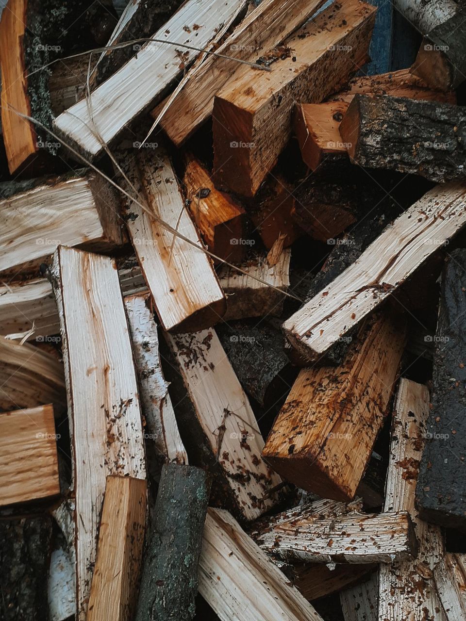 Wooden blocks are prepared for heating the stove