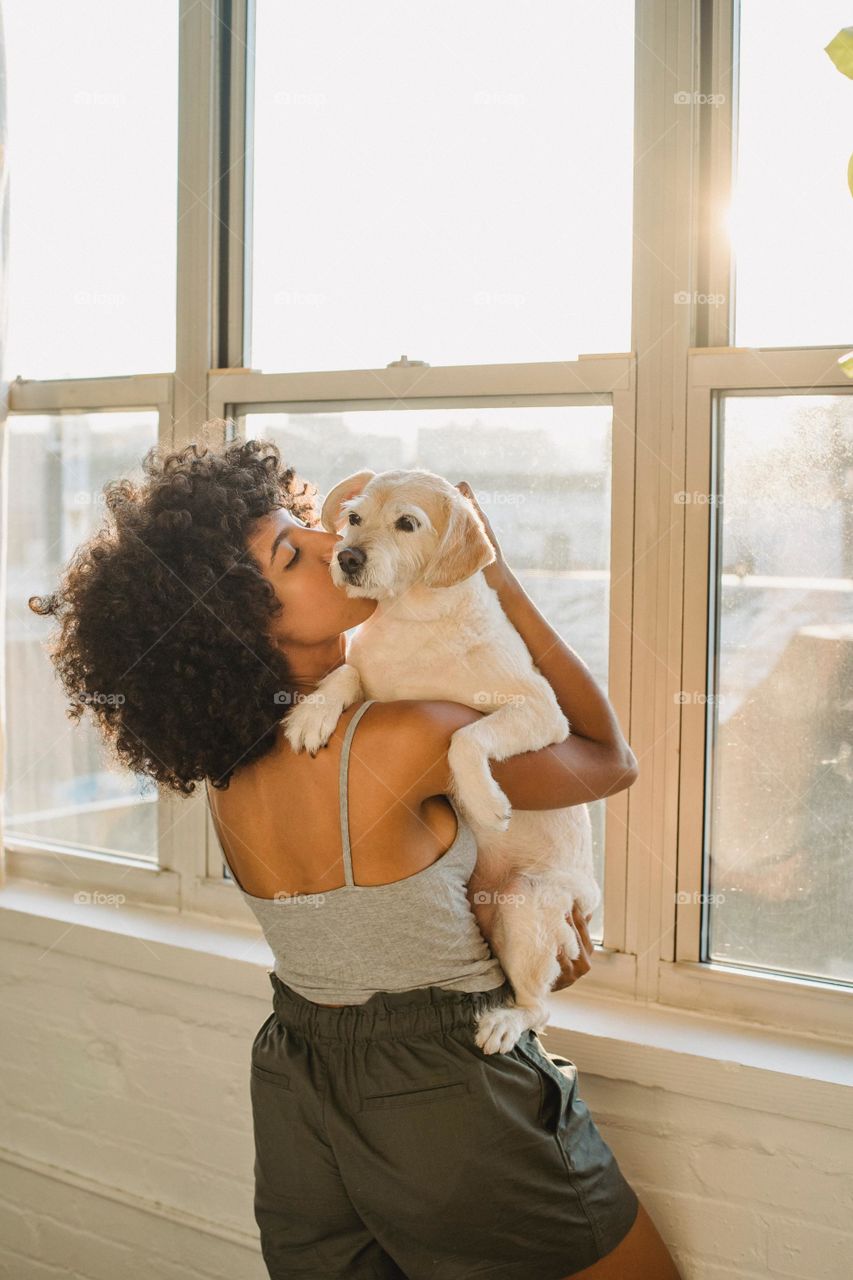 cute dog with a owner