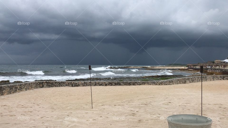 Storm in the ocean, summer storm, beach 