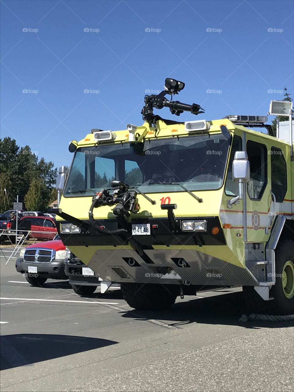 One of the Canadian military fire trucks that is equipped to respond to flightline emergencies