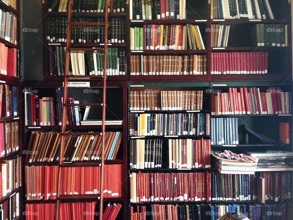 books and a sliding ladder