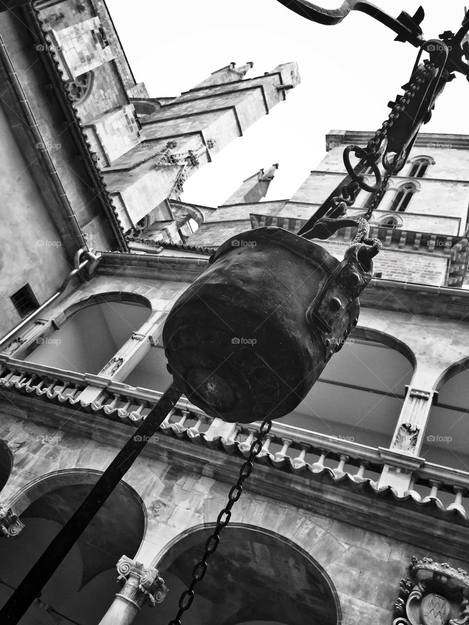 Low angle view of the inner courtyard , La Seu,  the Cathedral of Santa Maria of of Palma, Mallorca, Spain