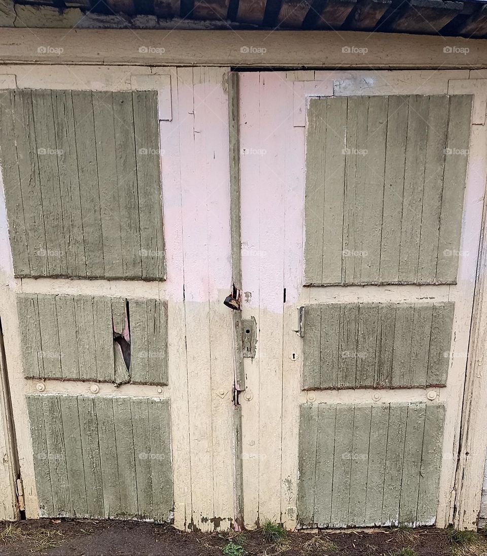 old wooden door geometric pattern