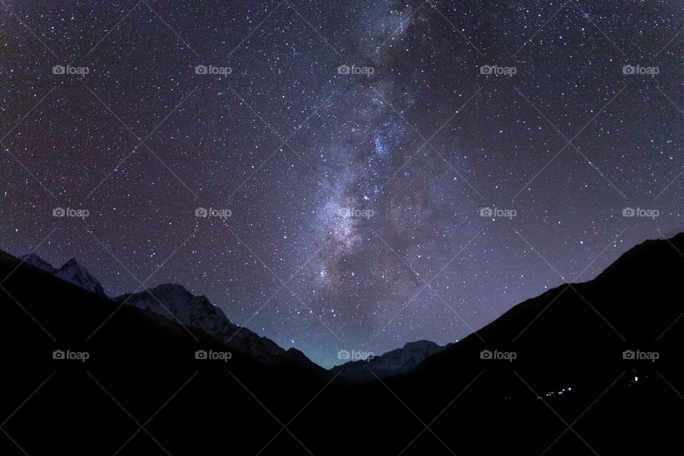 The night sky in the Himalayas, seen from Dingboche village.