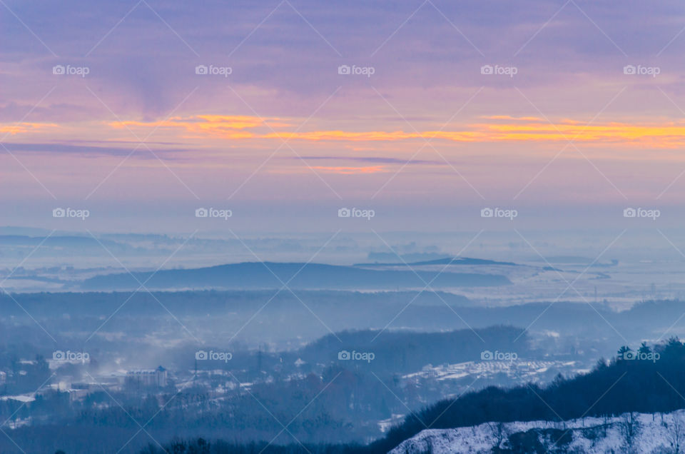 Scenic view of mountains during sunset