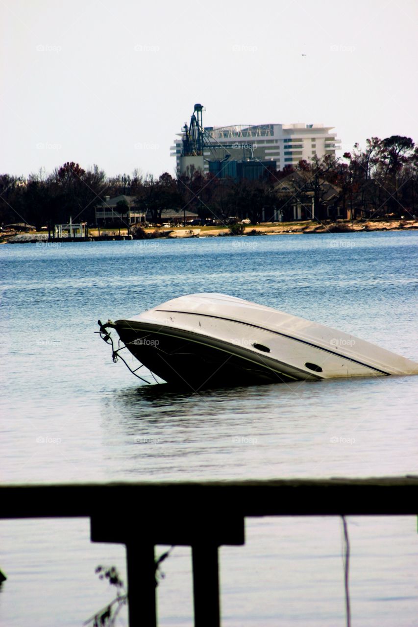 Boat capsized by Hurricane Katrina