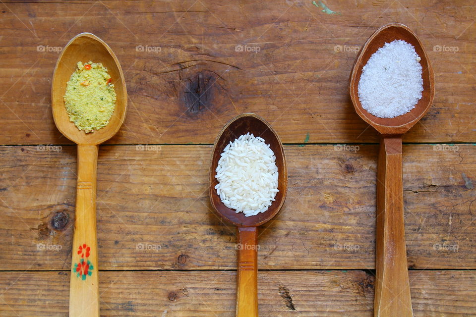 ingredients and wooden spoons