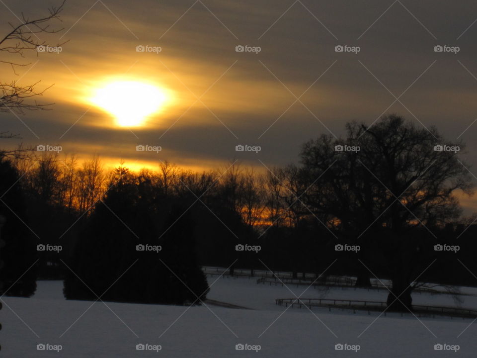 Sunset, Dawn, Winter, Snow, Landscape