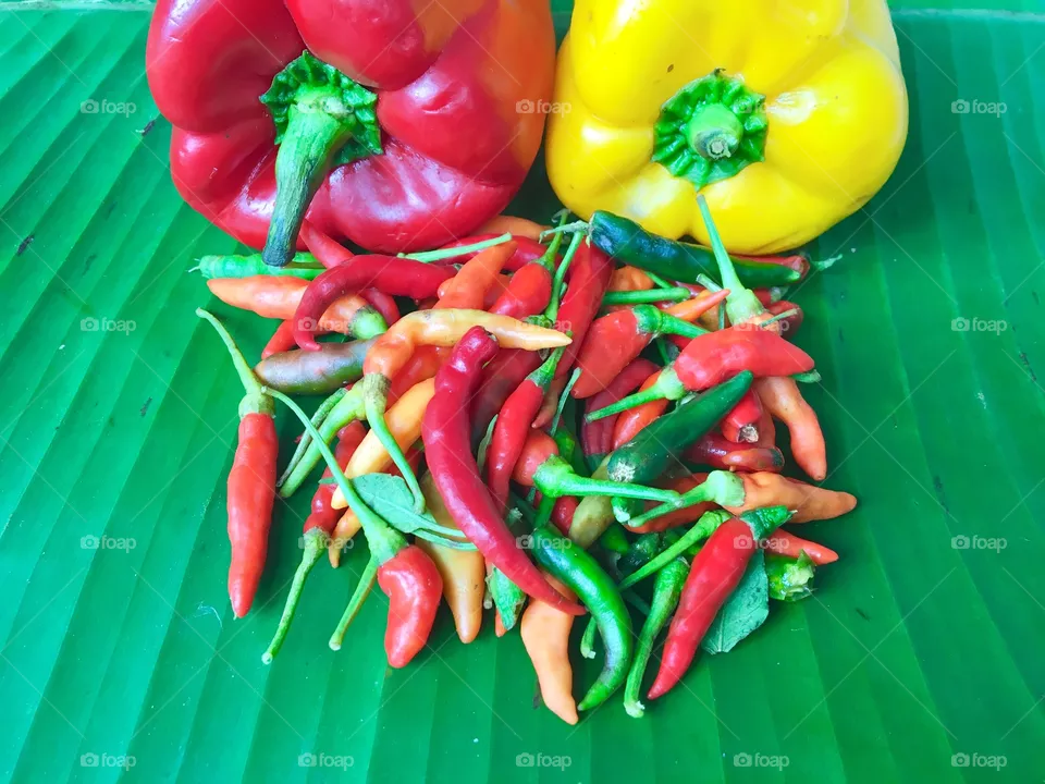 chilli red on banana leaf