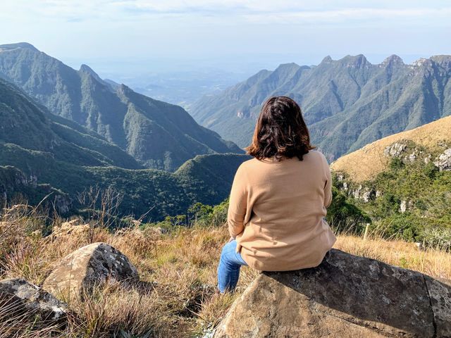 Woman from behind in the canyons of Santa Catarina, Brazil