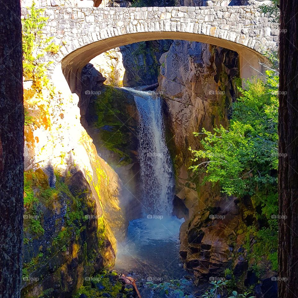 No Person, Waterfall, Water, Wood, Travel