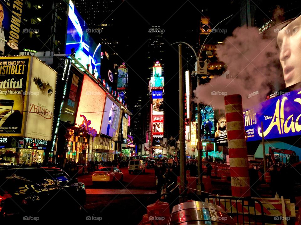 Times Square at Night . Times Square in a Cold Winter Night