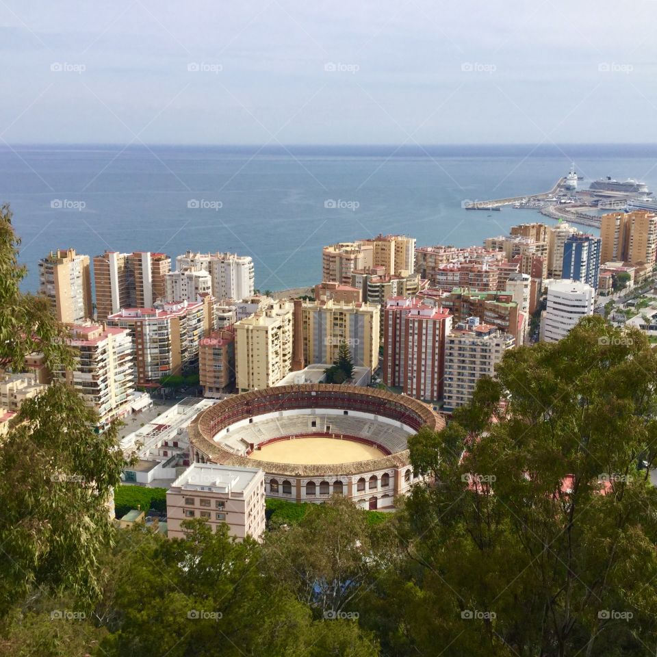View of Malaga and seaside 