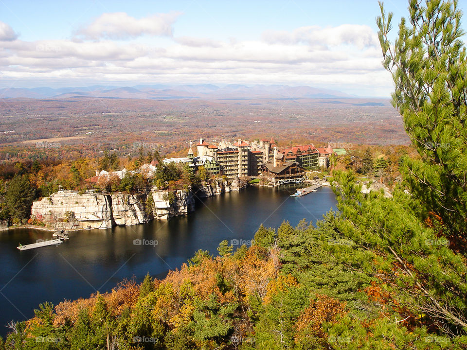 View on the Mohonk Lake . and the Mohonk Mountain House