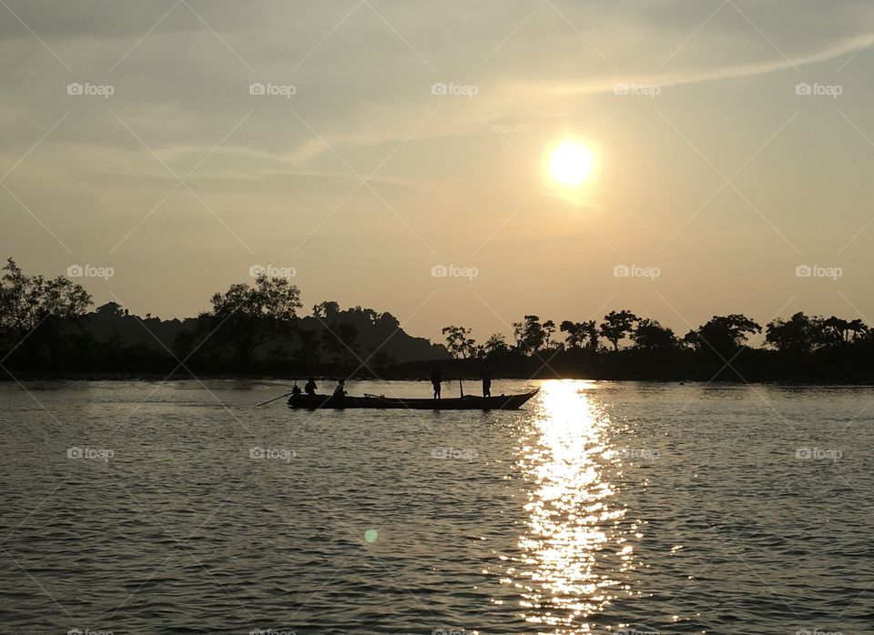 Sunset in the river “Than-Zit” in Rakhine state, Myanmar 