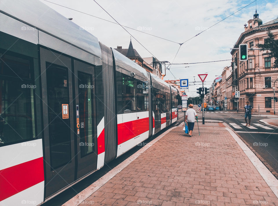 Waiting at the tram stop