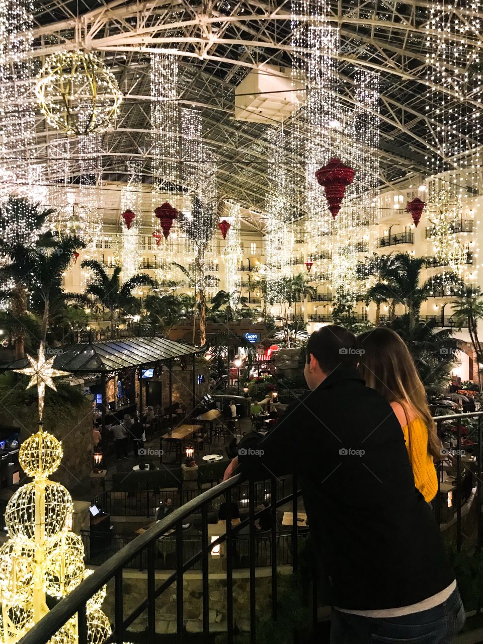 Couple looking st Christmas lights