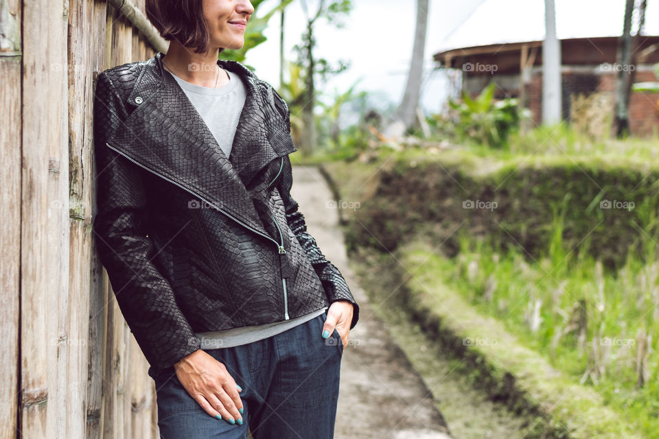 fashionable python leather jacket.