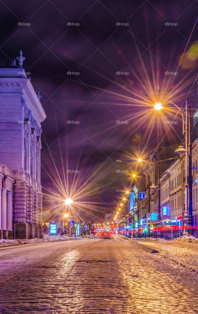 Night city scene in Lviv city