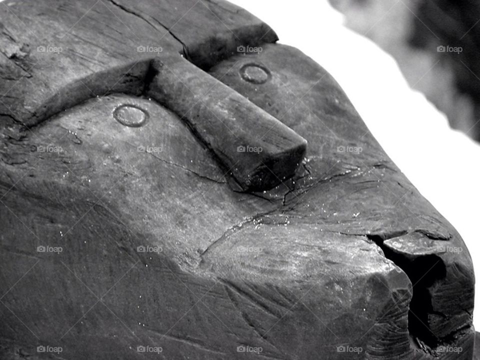 Wood carving of head