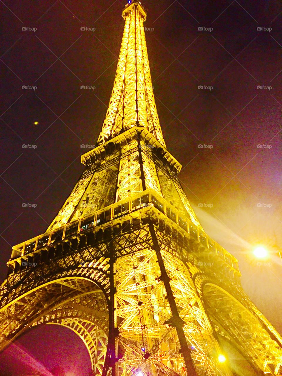 Eiffel Tower. The night and bright view 