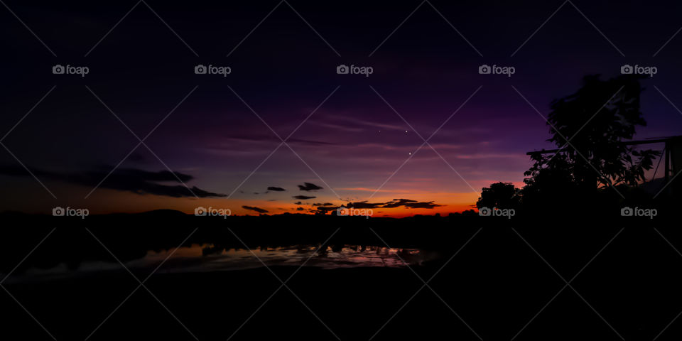 Sunset in outback Queensland with stars