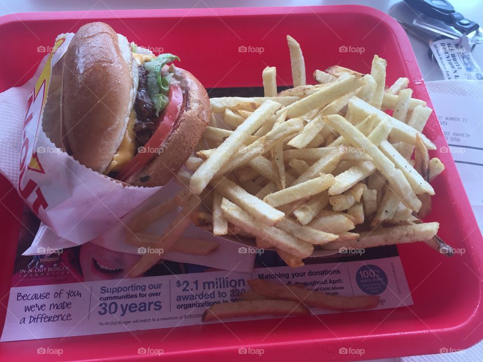 In-N-Out burger and fries on red tray
