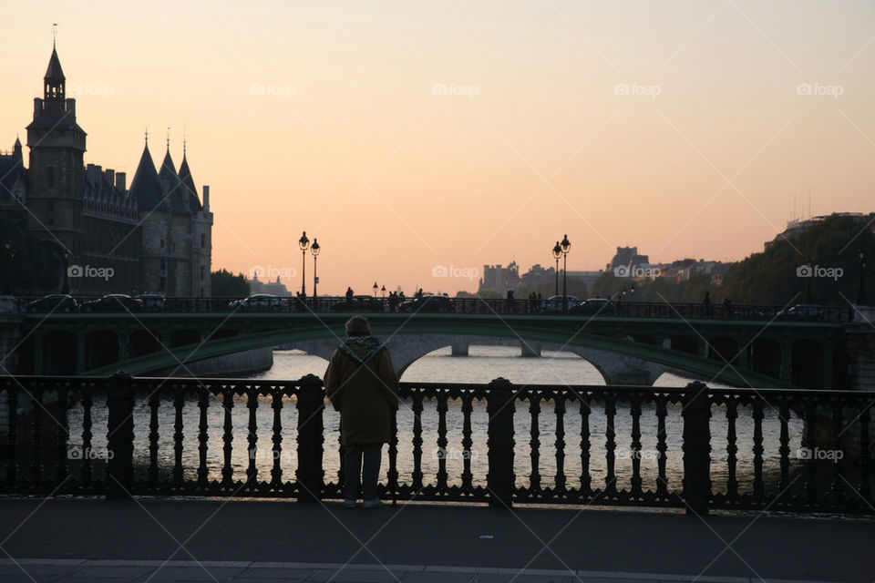 Sunset by the river Seine.