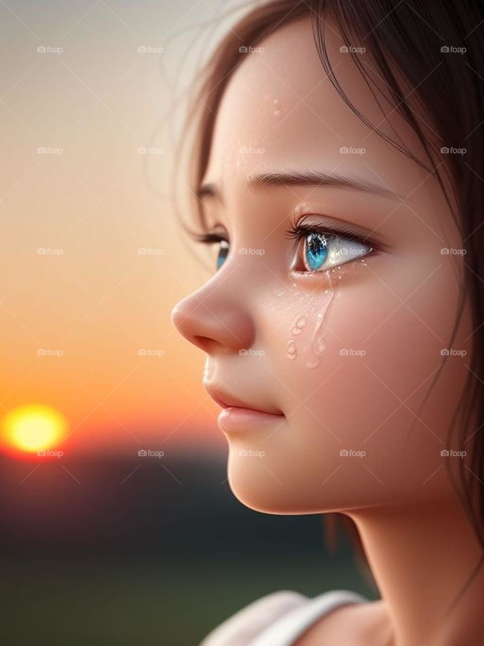 Tears on the face of a beautiful girl