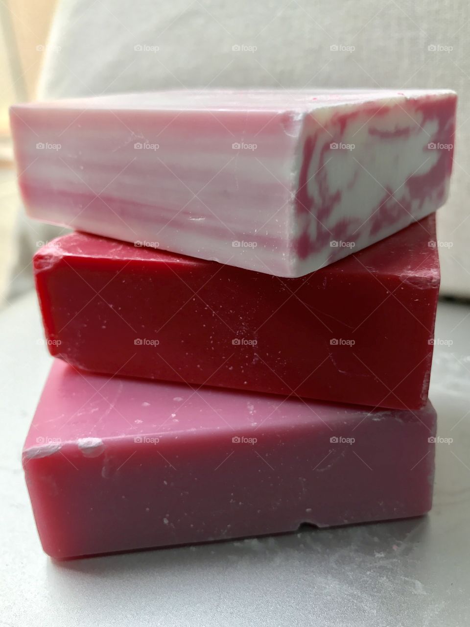 Stack of pink soap