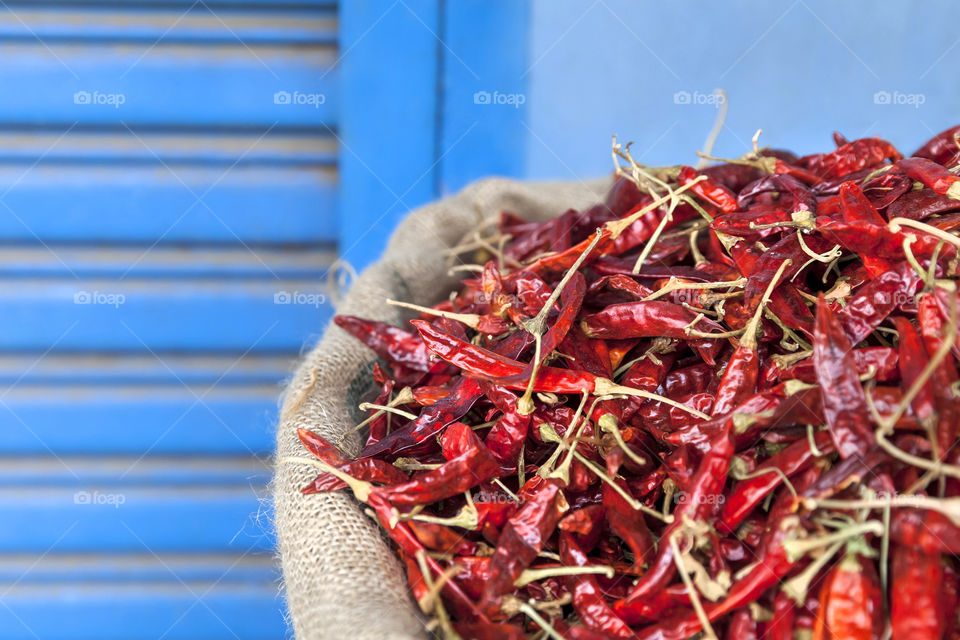 Red hot chilli peppers in the market