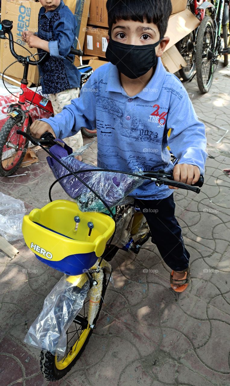 Fresh bicycle for my Lill. Ready to go Cycling  at his home during COVID...