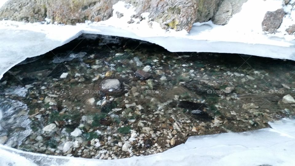 River . ice from above, running underneath 