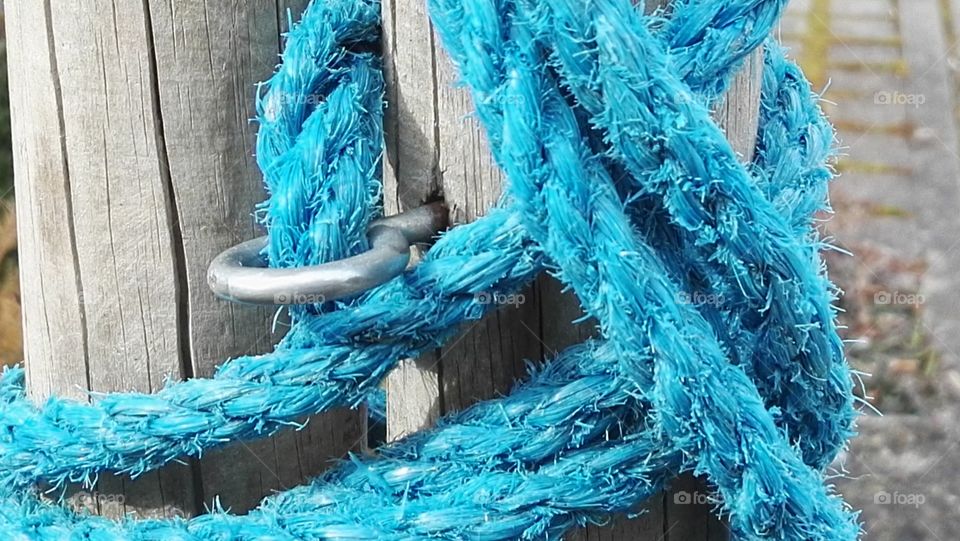 blue rope on wood